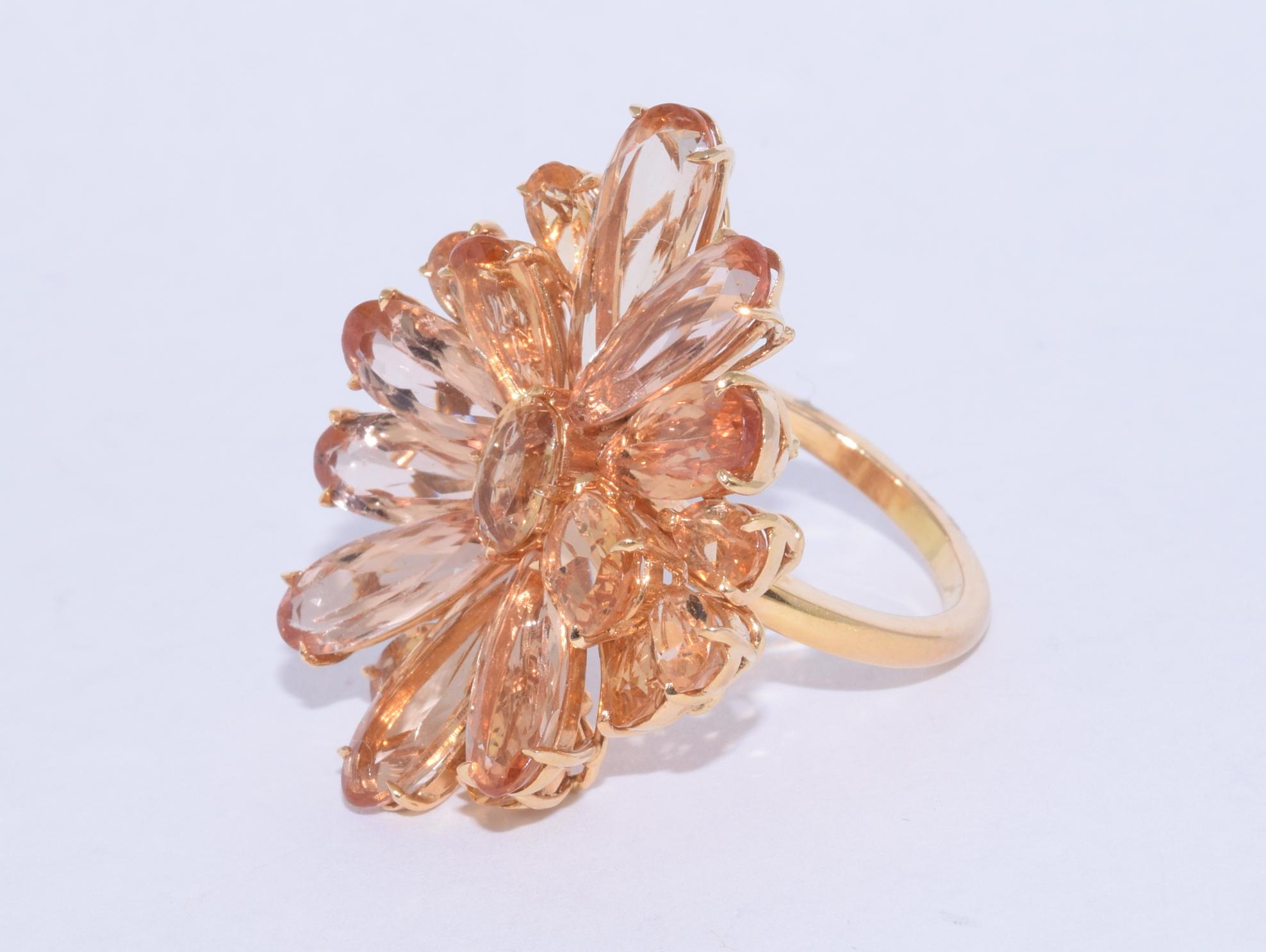 Pear Cut 18K Yellow Gold Topaz Flower Cocktail Ring For Sale