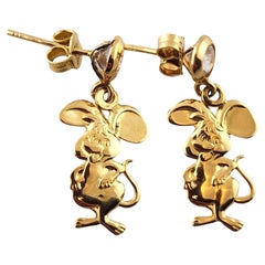 18K Yellow Gold Topo Gigio Mouse Earrings #18101