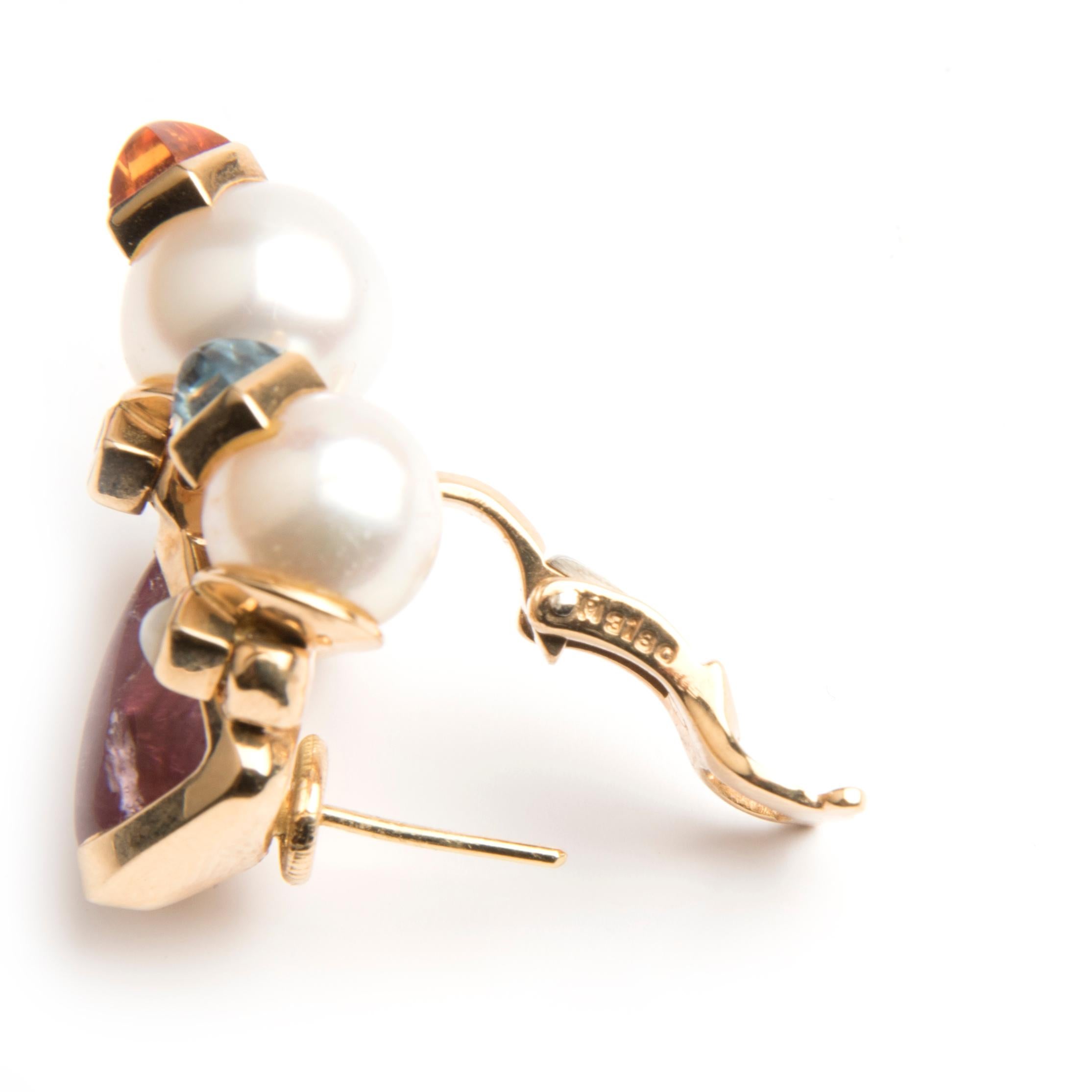 18 Karat Gold Tourmaline Cultured Pear Earrings Aquila by Marina B For Sale 1