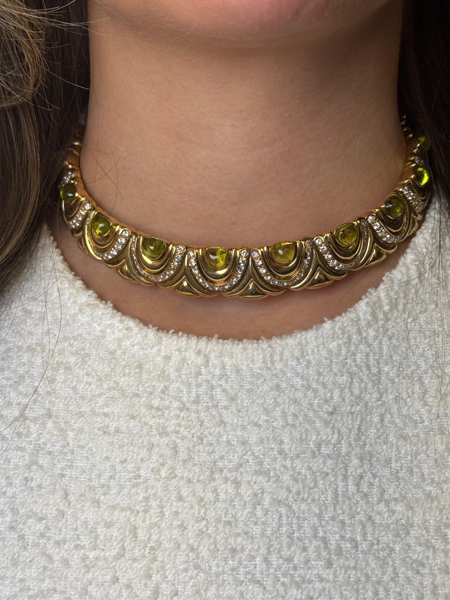 Taglio brillante Collana girocollo con tormalina e diamanti in oro giallo 18K in vendita