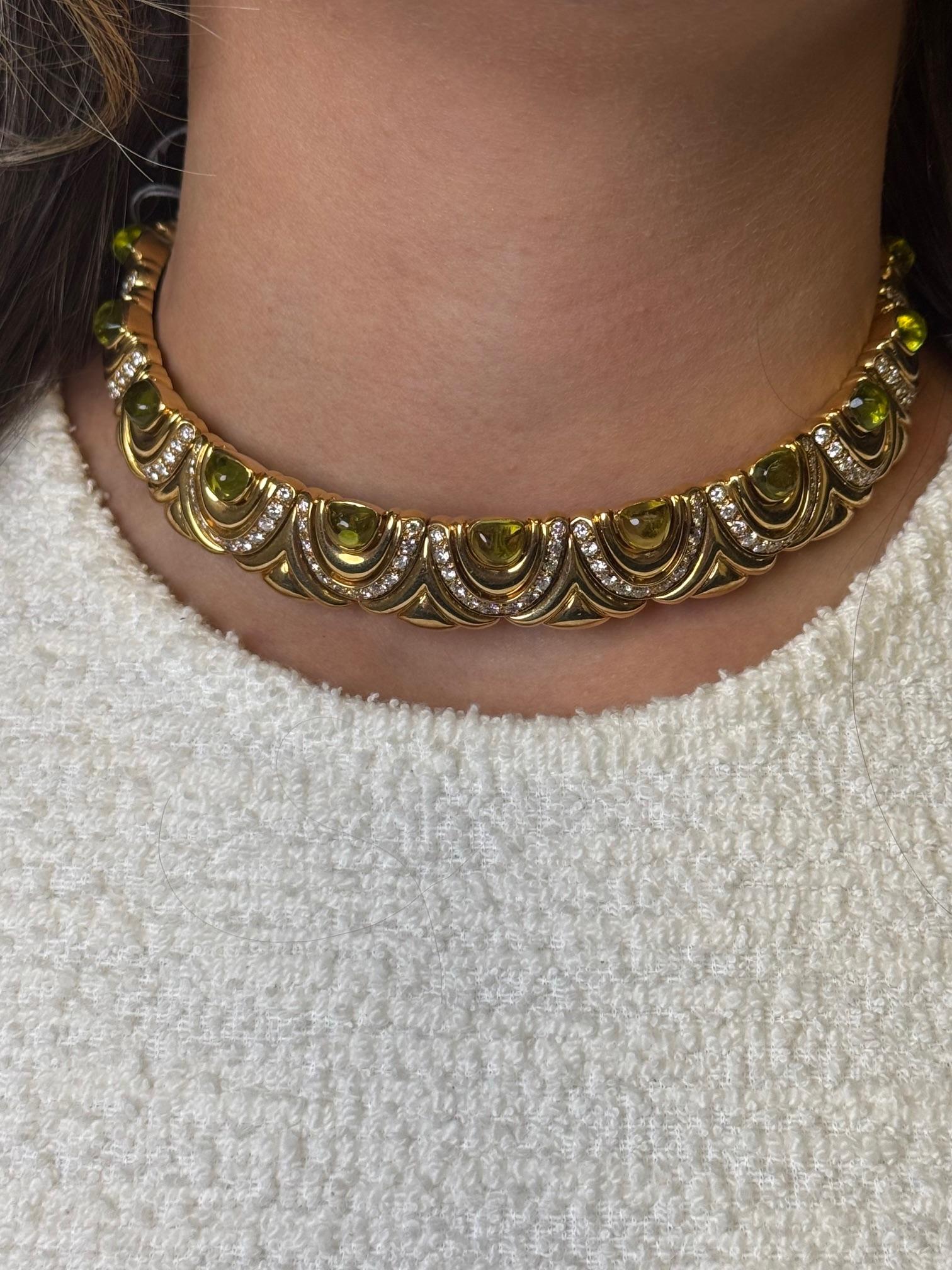 da uomo o donna Collana girocollo con tormalina e diamanti in oro giallo 18K in vendita