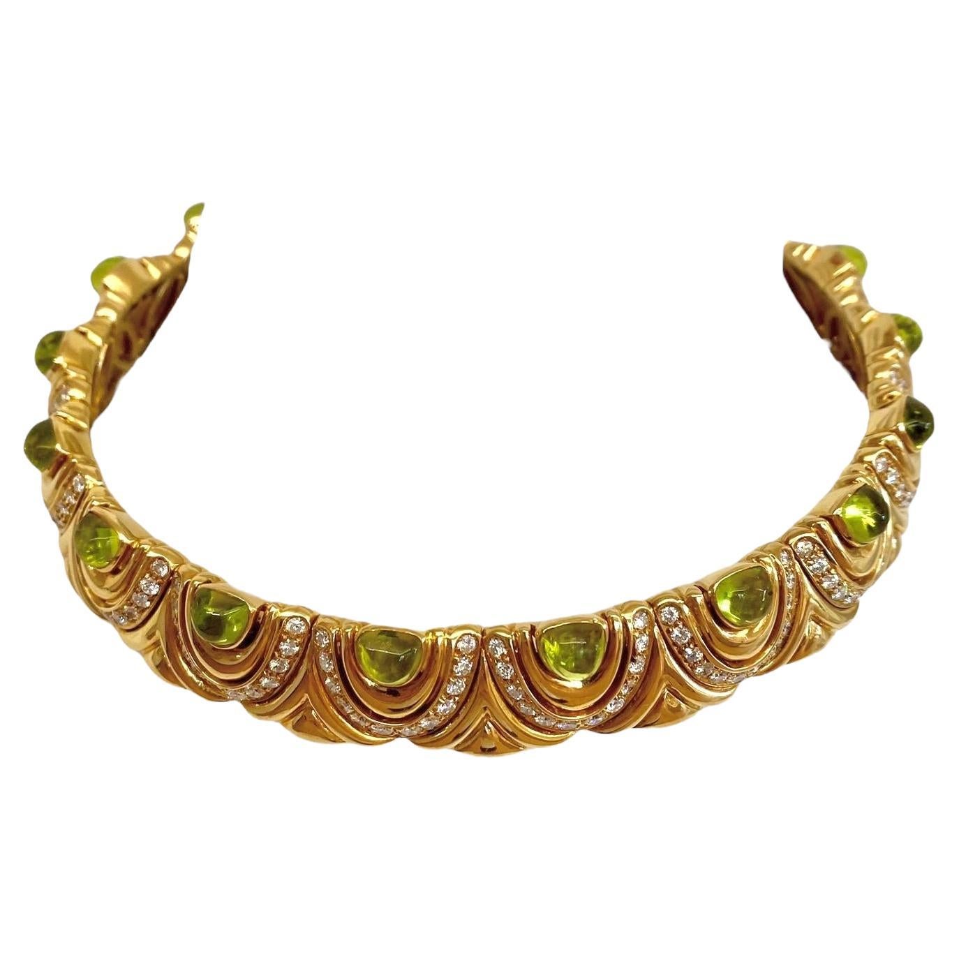 18K Yellow Gold Tourmaline and Diamond Choker Necklace