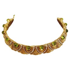 18K Yellow Gold Tourmaline and Diamond Choker Necklace