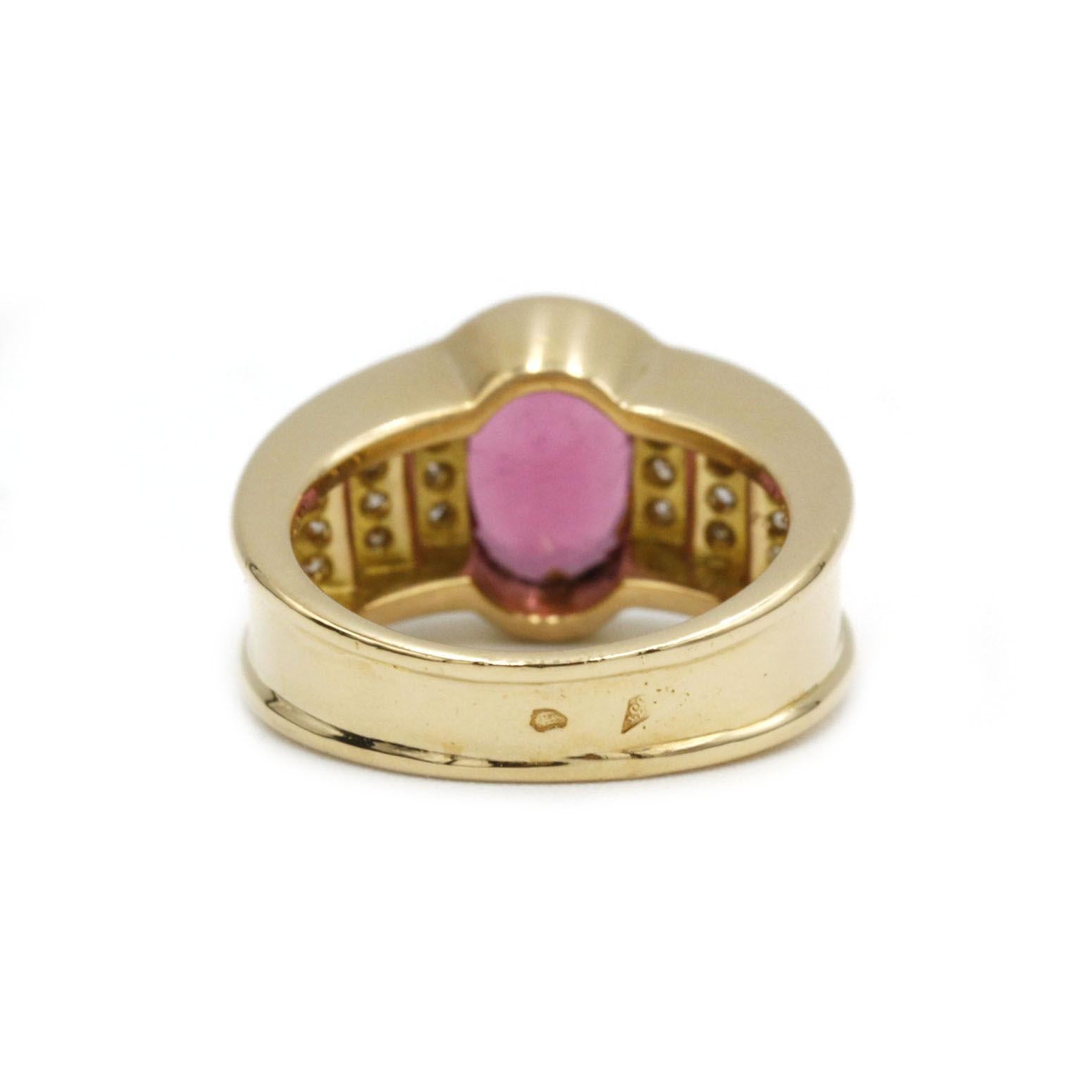 Anillo cóctel de oro amarillo de 18 quilates con turmalina y diamantes en Bueno estado para la venta en MONTMORENCY, FR