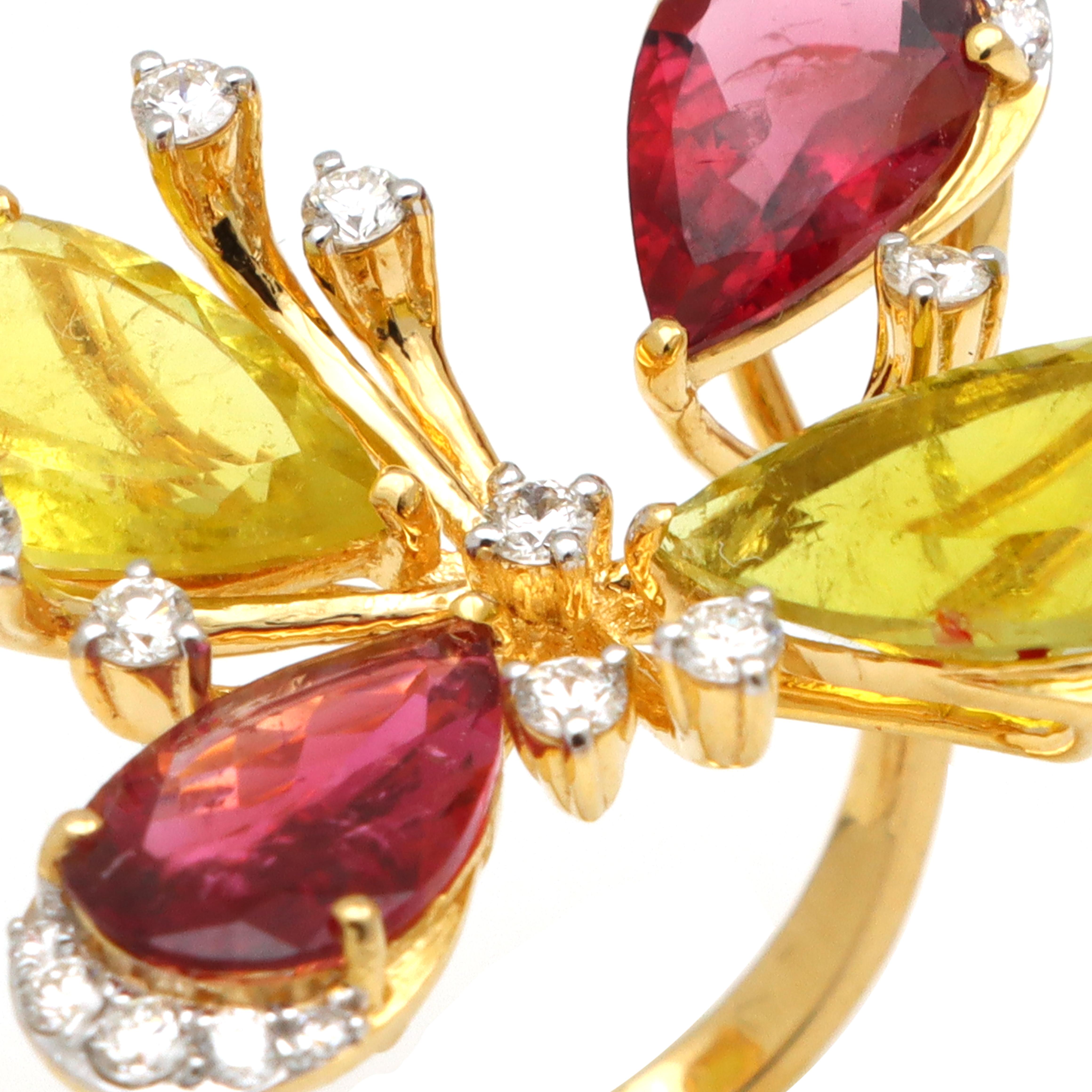 Art Déco Anello con tormalina e diamanti in oro giallo 18k per il giorno del fidanzamento di lei in vendita