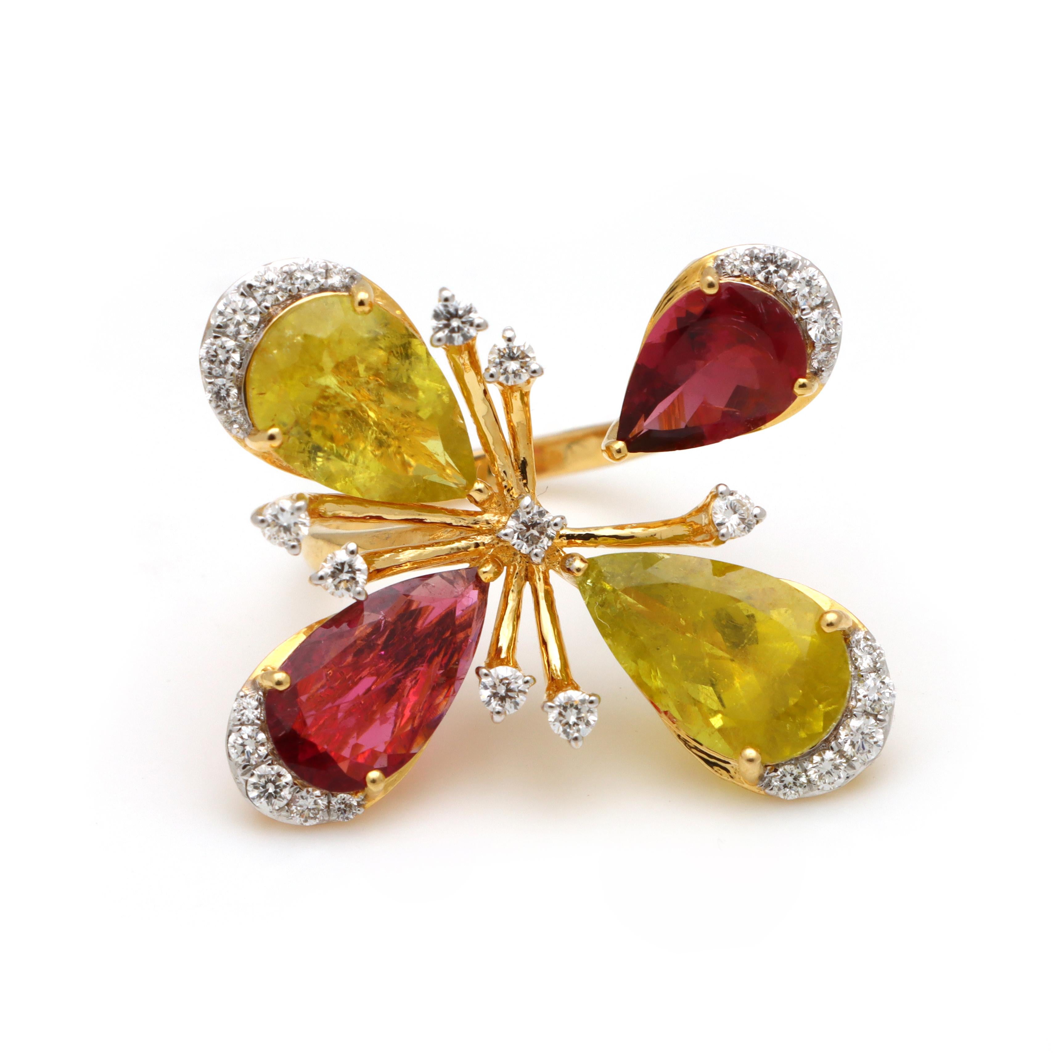 Anello con tormalina e diamanti in oro giallo 18k per il giorno del fidanzamento di lei In condizioni Nuovo in vendita a Jaipur, IN