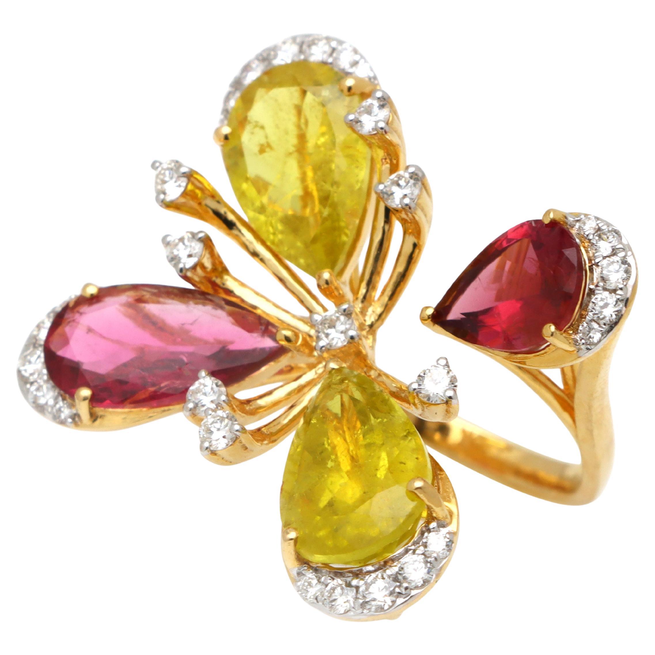 Anello con tormalina e diamanti in oro giallo 18k per il giorno del fidanzamento di lei in vendita