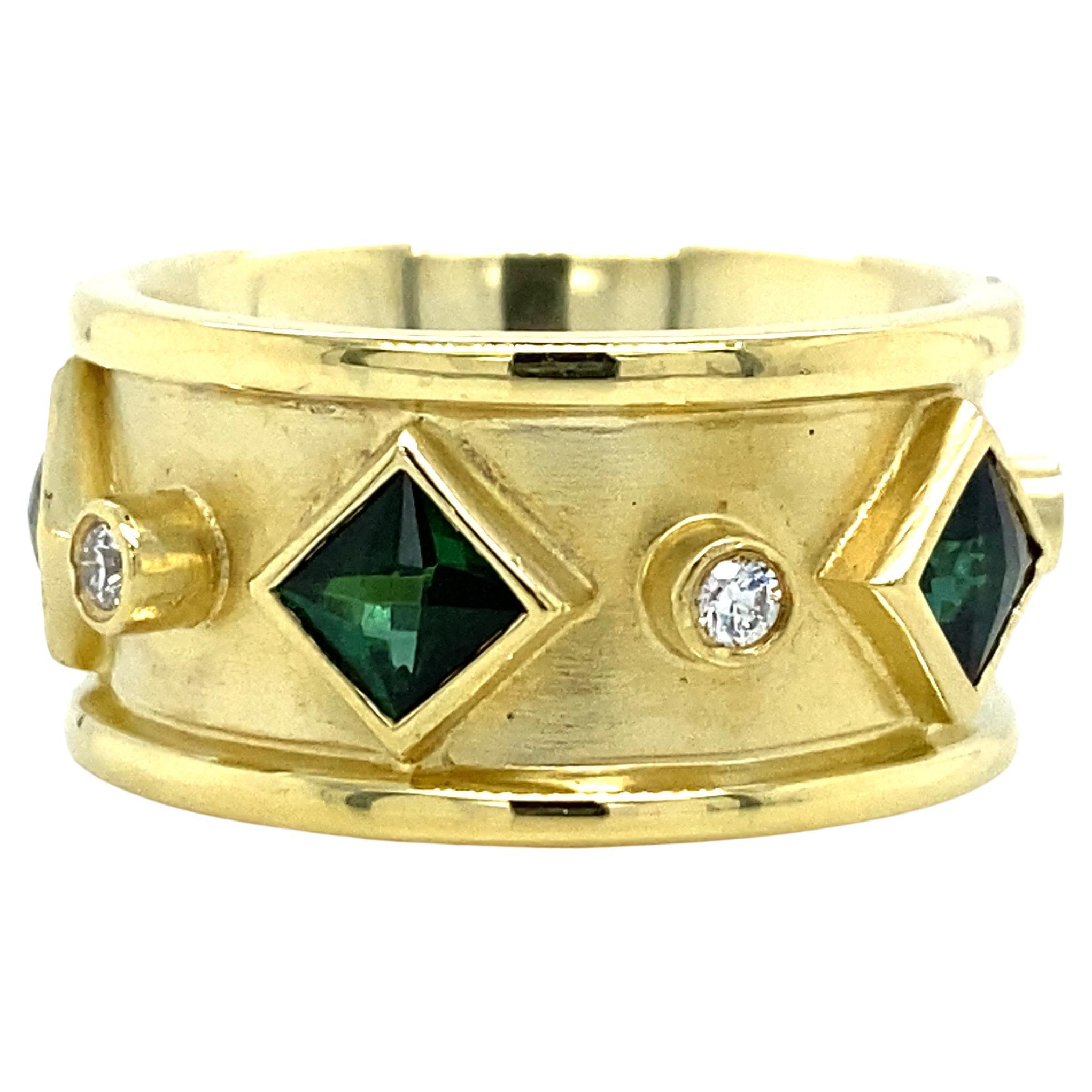 18K Yellow Gold Tourmaline Diamond Band For Sale