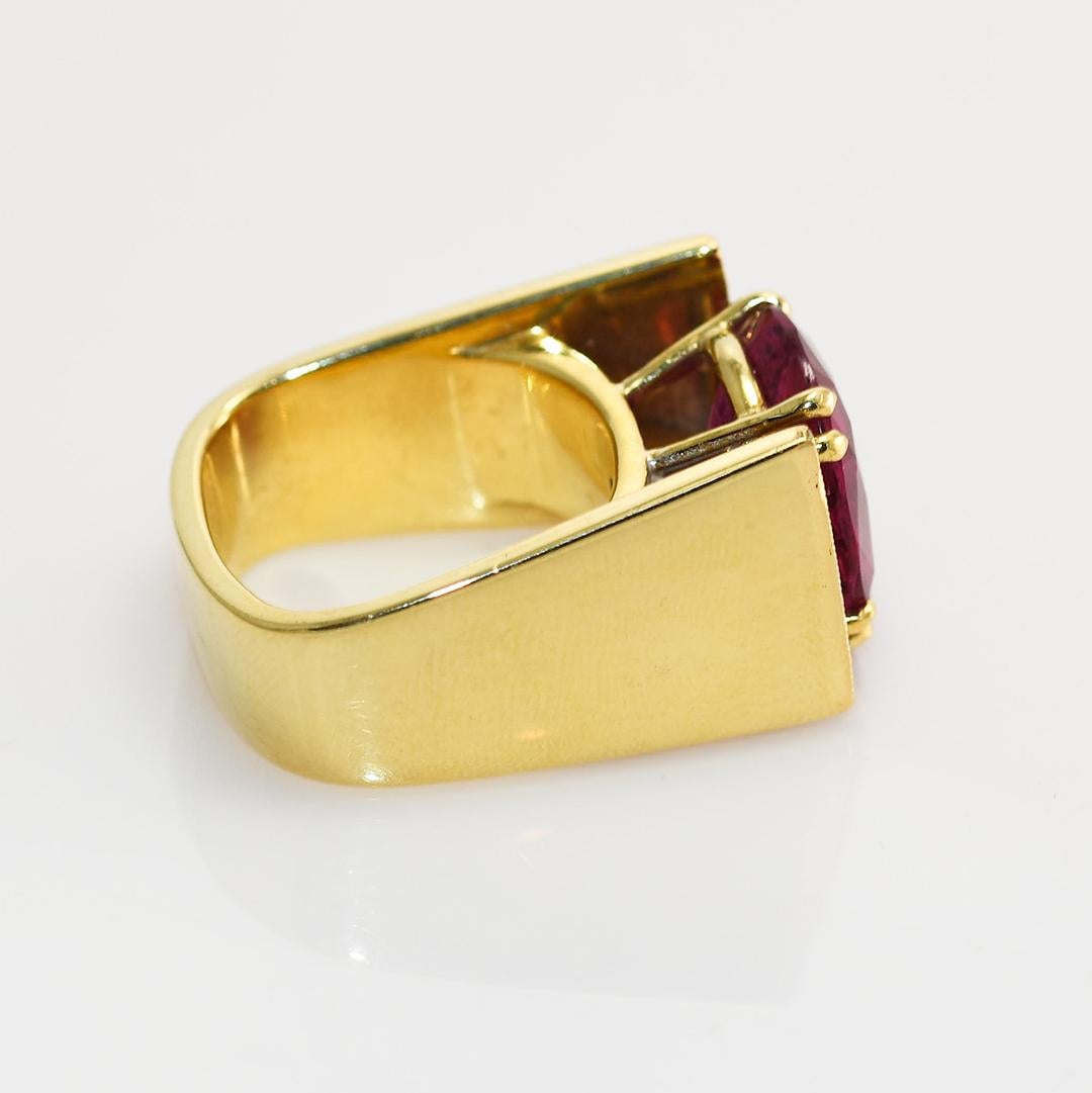 Bague en or jaune 18 carats avec tourmaline et diamants 16,7 g Unisexe en vente