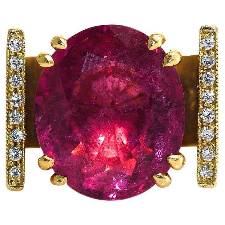 18K Yellow Gold Tourmaline & Diamond Ring 16.7g