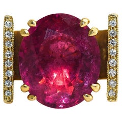 18K Yellow Gold Tourmaline & Diamond Ring 16.7g