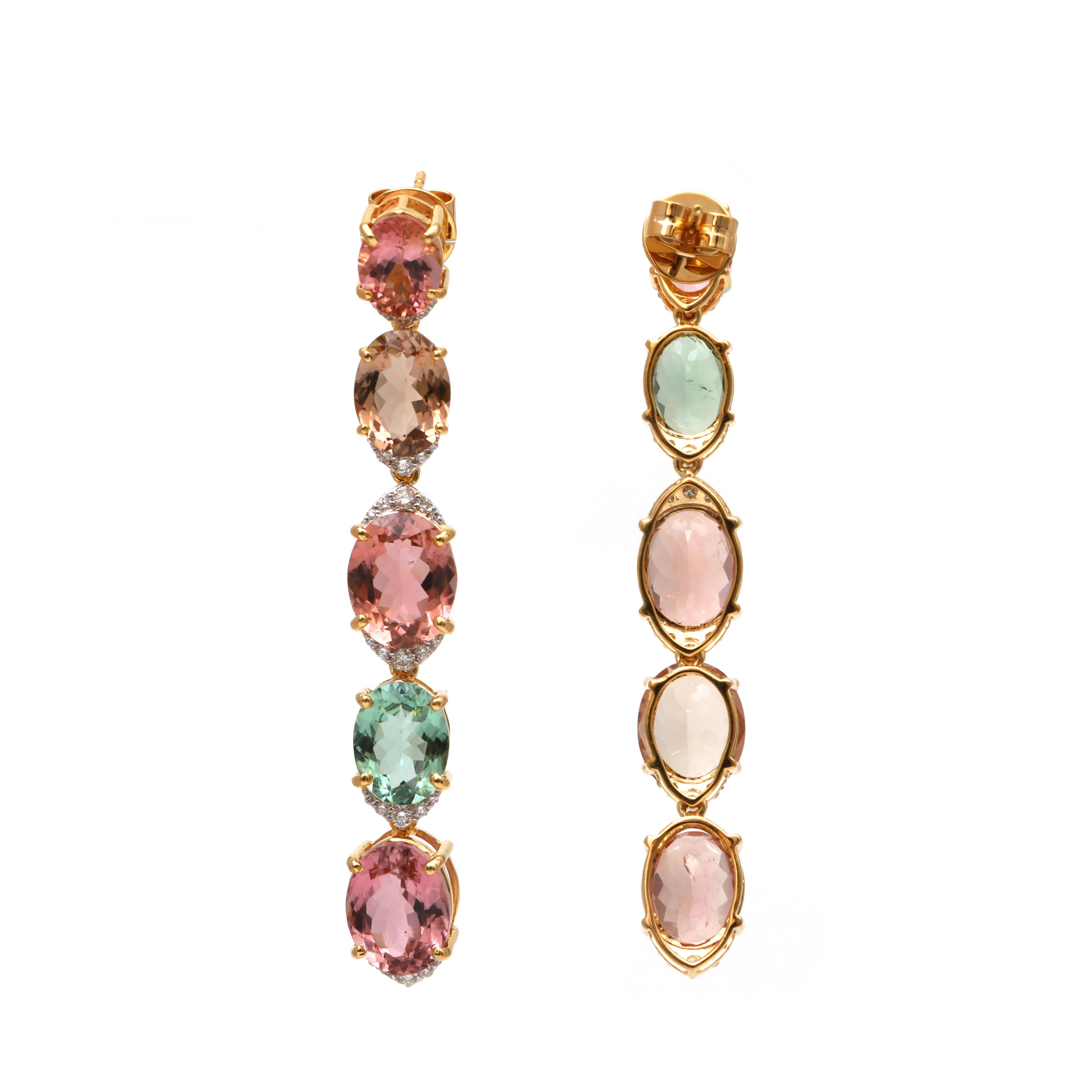 Taille ovale Boucles d'oreilles en or jaune 18k Tourmaline avec diamants, Bijoux pour femmes en vente