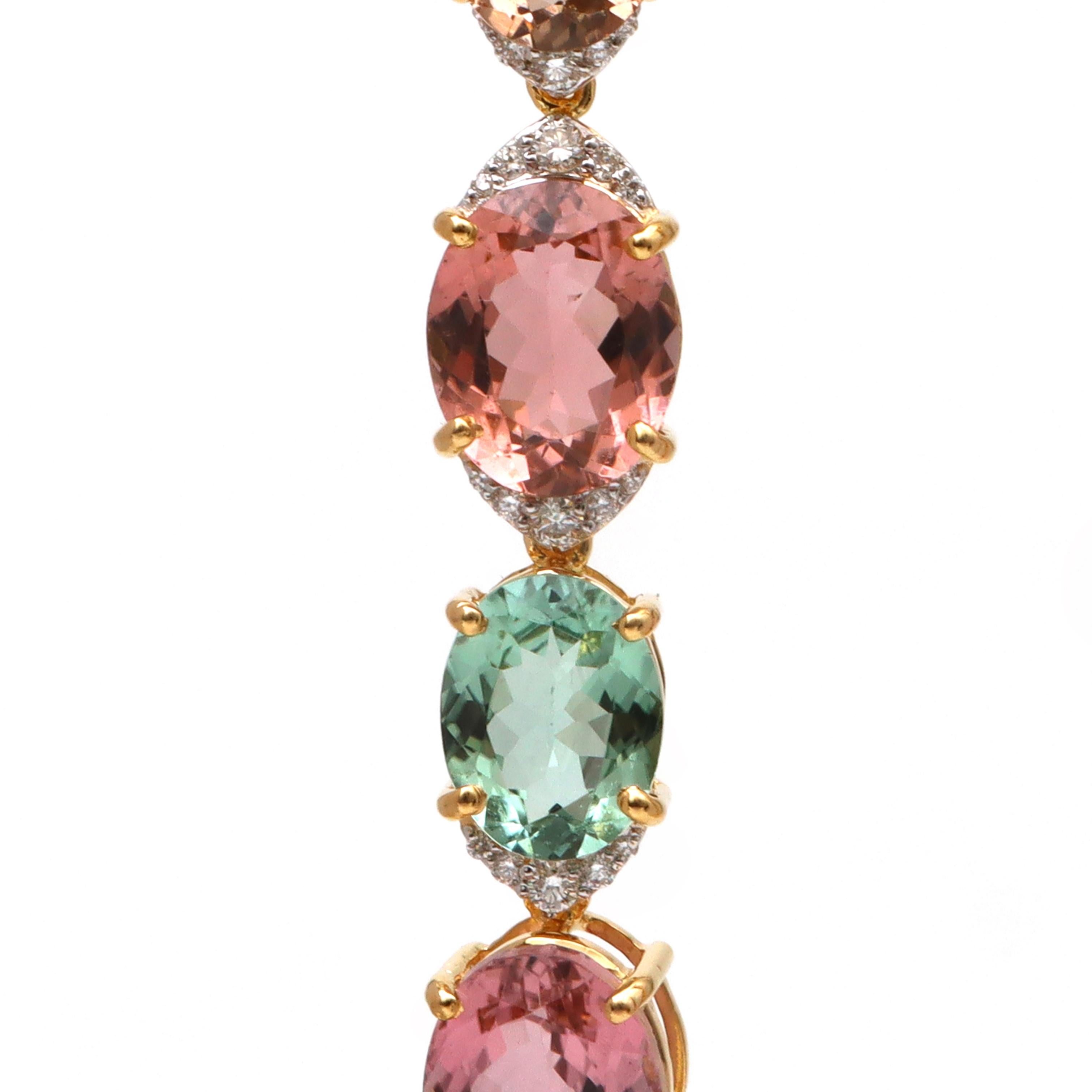 Boucles d'oreilles en or jaune 18k Tourmaline avec diamants, Bijoux pour femmes en vente 3