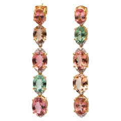 Boucles d'oreilles en or jaune 18k Tourmaline avec diamants, Bijoux pour femmes