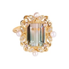 18k Yellow Gold Tourmaline Pearl Ring