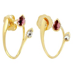 18K Yellow Gold Tourmaline, Sapphire & Diamond Wrap Earrings