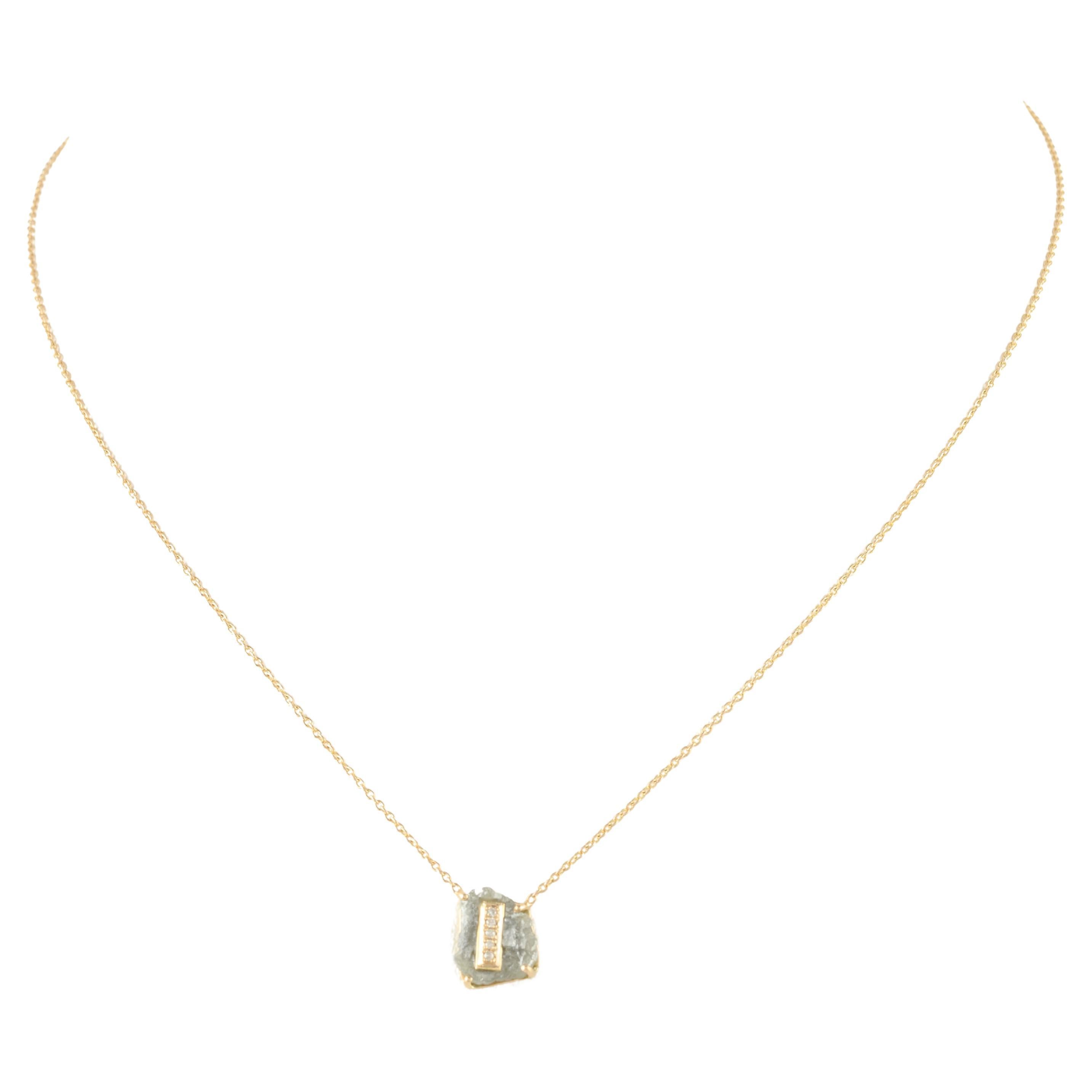 18k Solid Yellow Gold Fine Diamond "I" Initial Pendant Necklace Gift For Her For Sale