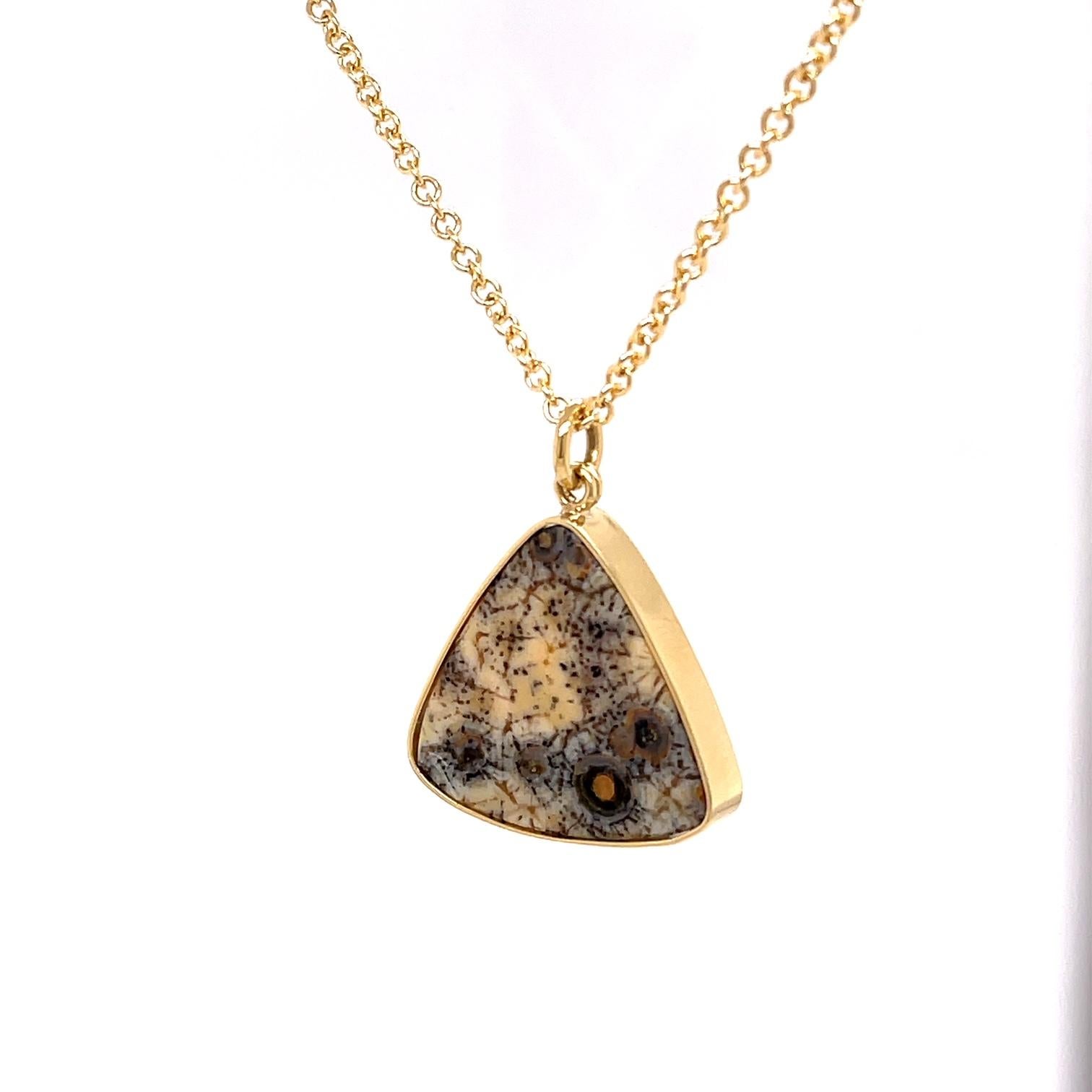 Contemporary 18k Yellow Gold Triangular Druzy Pendant with a 14k Yellow Gold Cable Chain