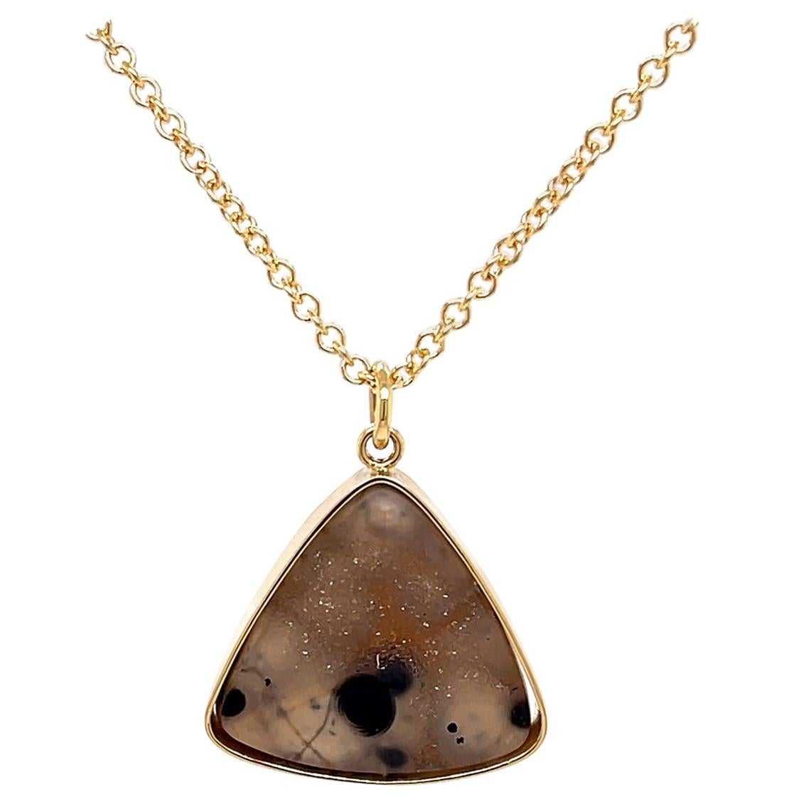 18k Yellow Gold Triangular Druzy Pendant with a 14k Yellow Gold Cable Chain