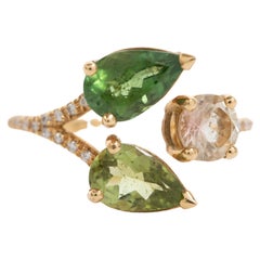18K Yellow Gold Trio Ring Set with Tourmalines and Diamonds