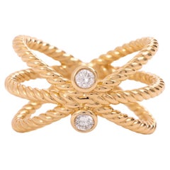 18K Yellow Gold Triple Band Ring with Natural Diamonds