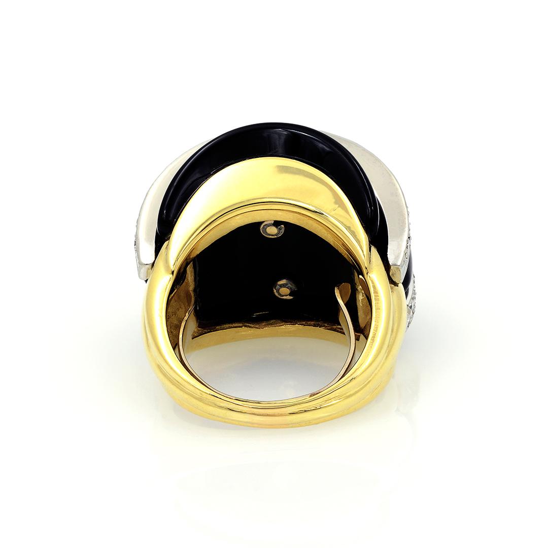 18k Yellow Gold Triple Dome Black Onyx & Diamond Ring 1