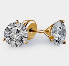 18K Yellow Gold Triple Excellent GIA Certified 2.31 Carat Round Diamond Studs
