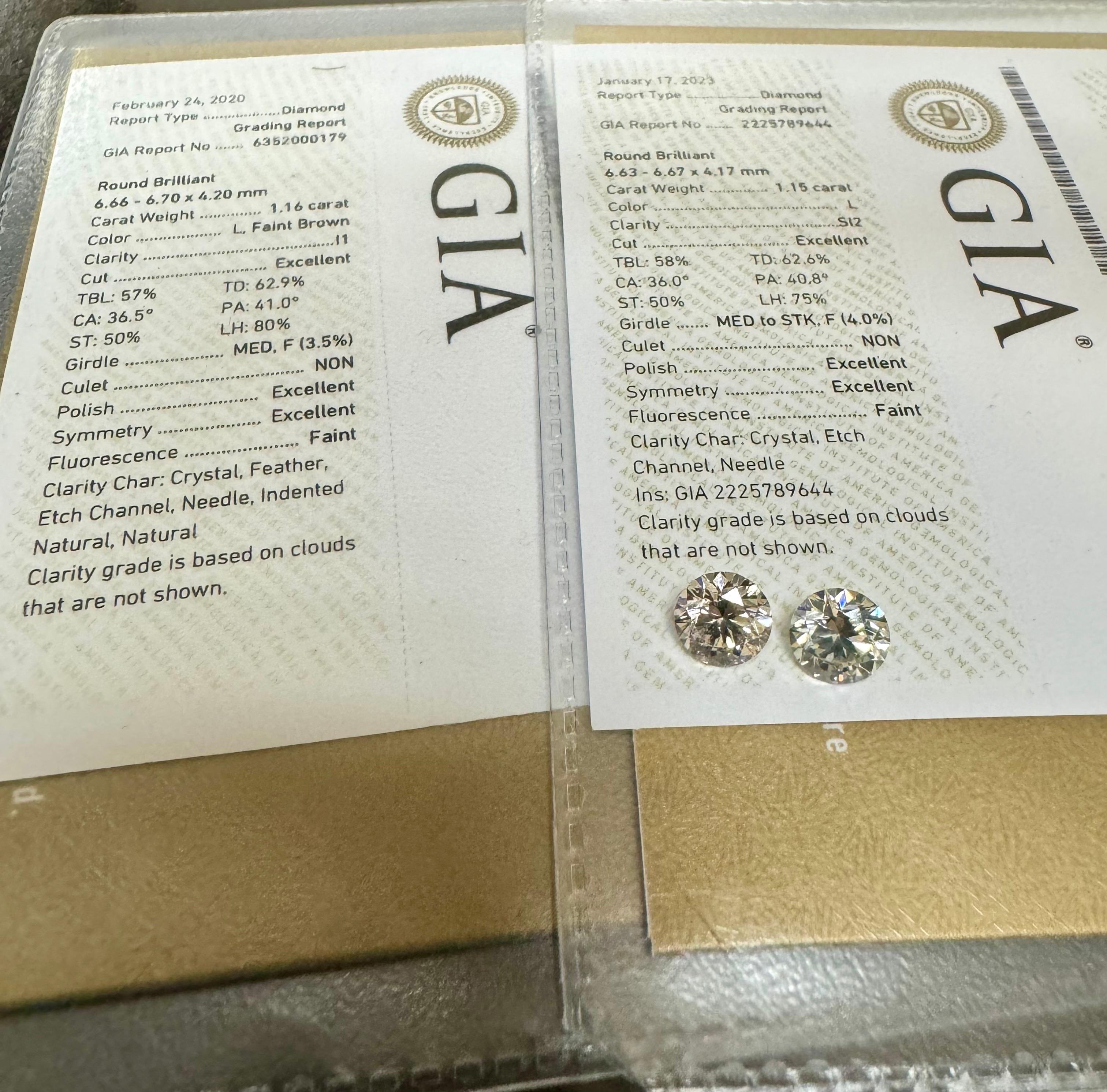 18 Karat Gelbgold Dreifache ausgezeichnete GIA-zertifizierte 2,31 Karat runde Diamant-Ohrstecker für Damen oder Herren im Angebot