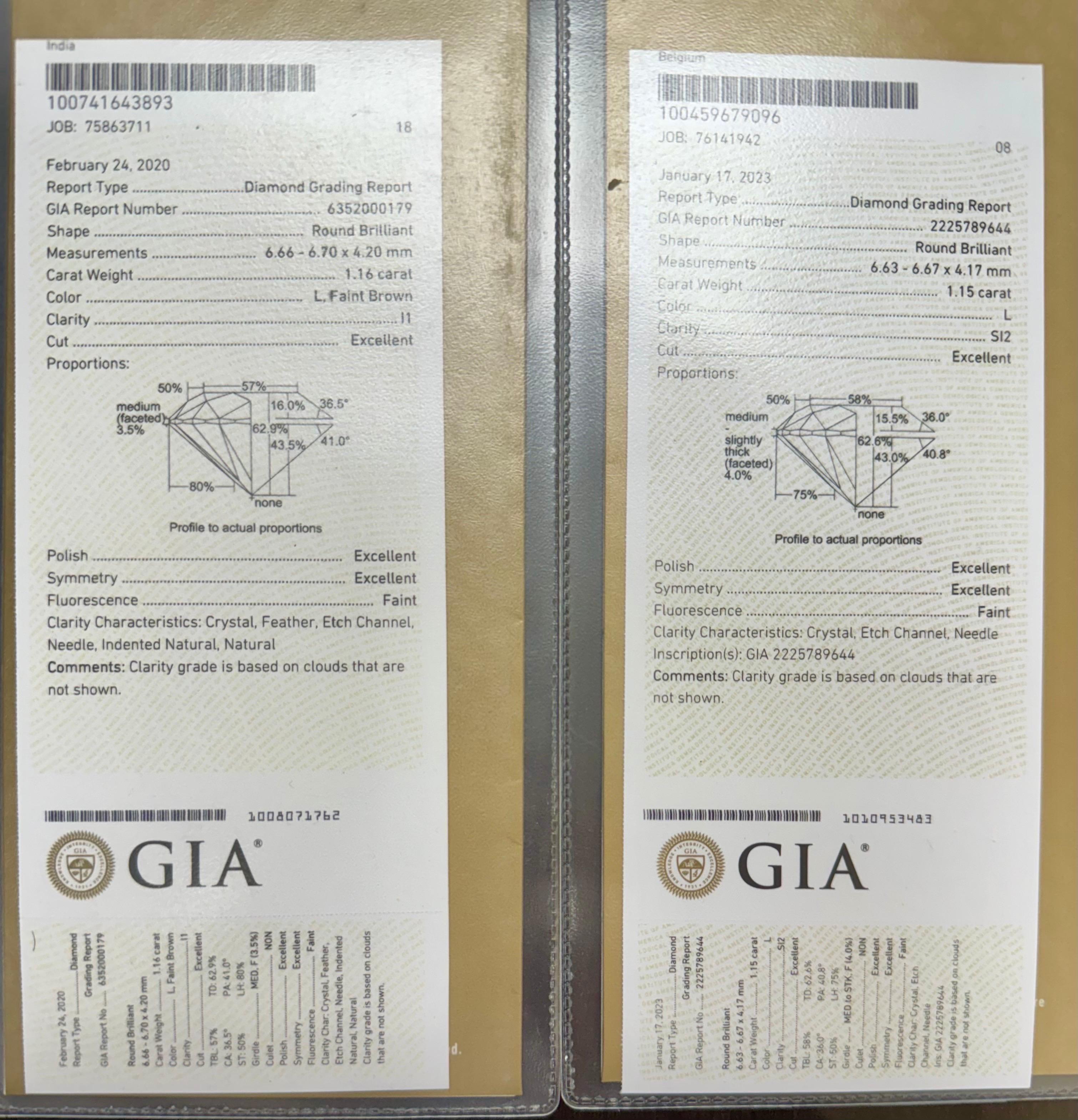 18 Karat Gelbgold Dreifache ausgezeichnete GIA-zertifizierte 2,31 Karat runde Diamant-Ohrstecker im Angebot 1