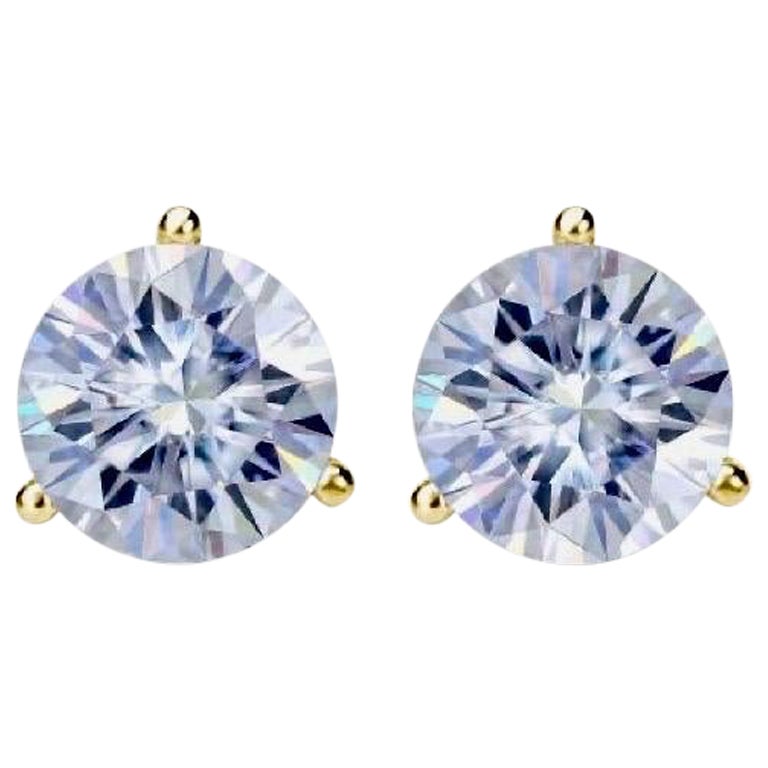 Pendientes de oro amarillo de 18 quilates con triple diamante redondo de 2,31 quilates certificado por el GIA