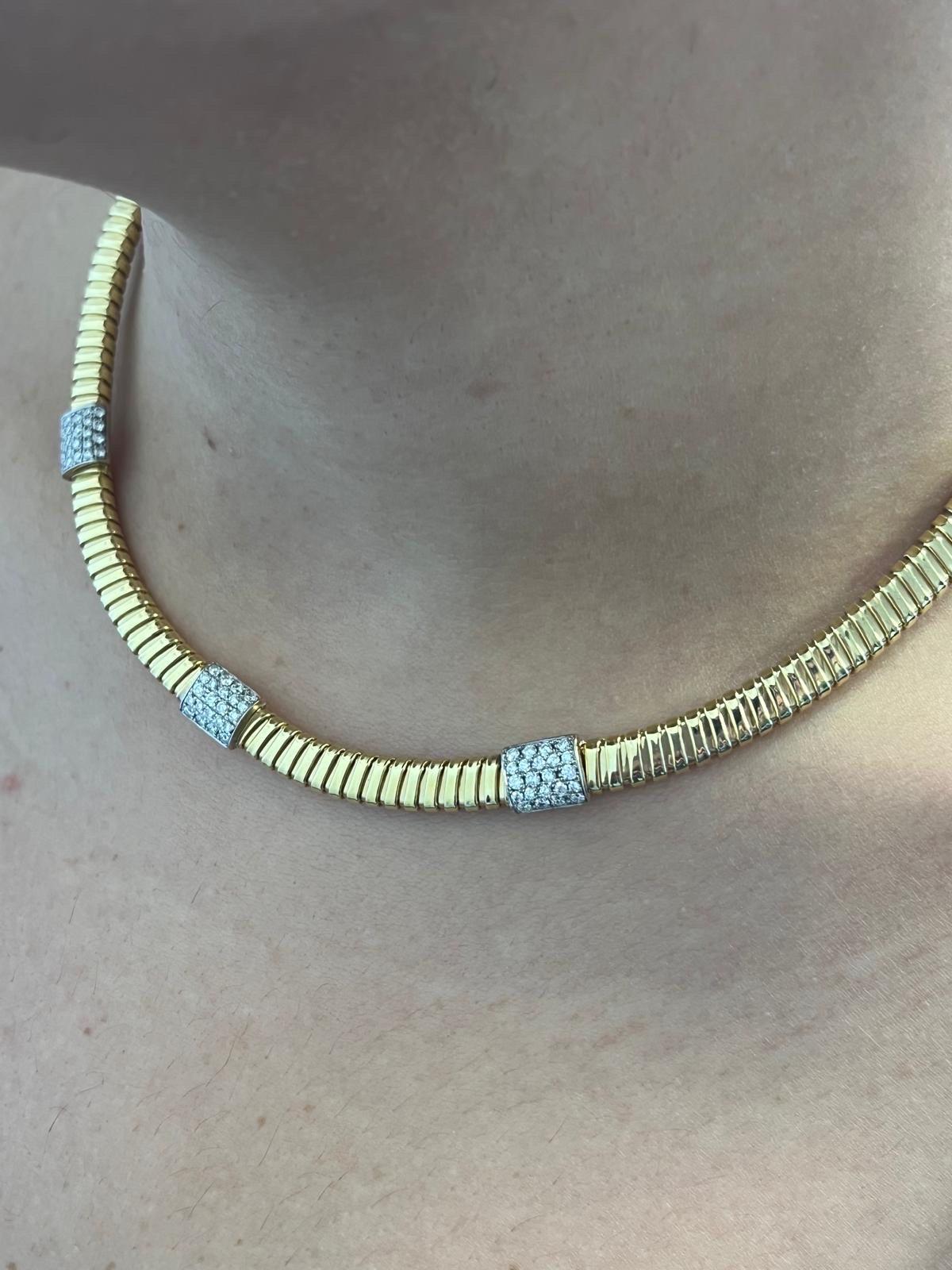 18K Yellow Gold Tubogas Choker Necklace In New Condition For Sale In Great Neck, NY