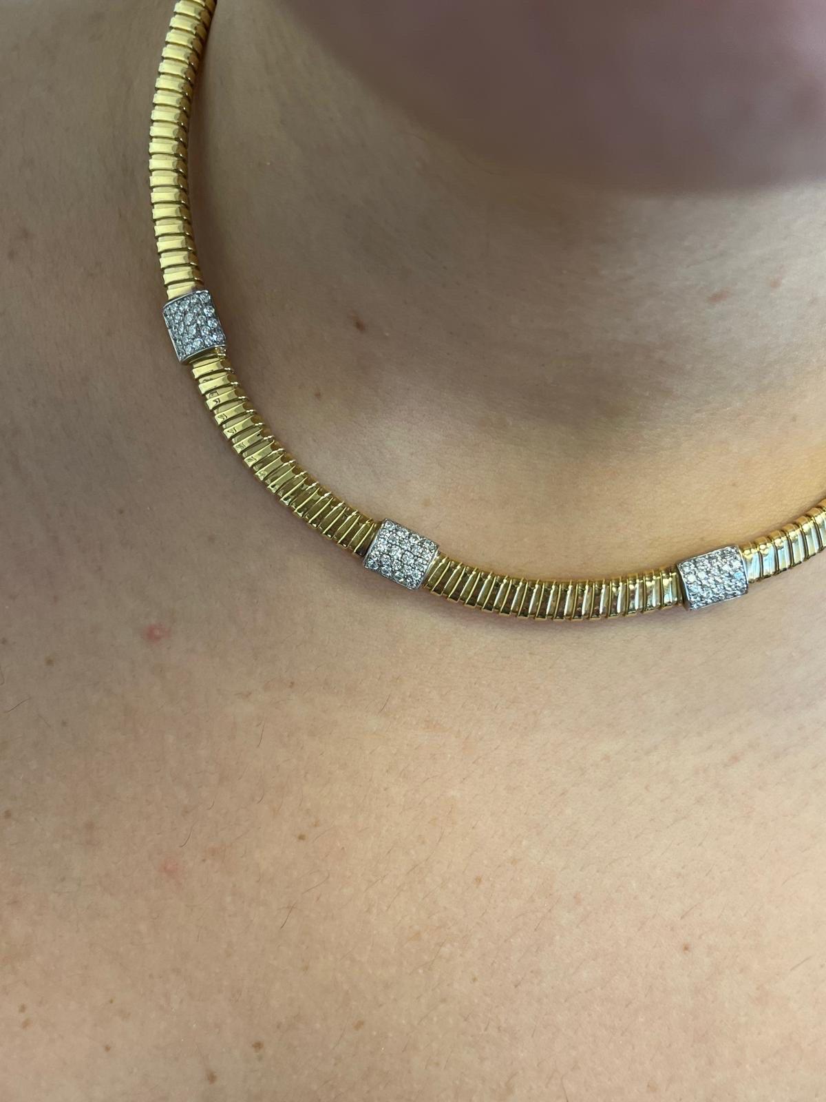 Women's 18K Yellow Gold Tubogas Choker Necklace For Sale