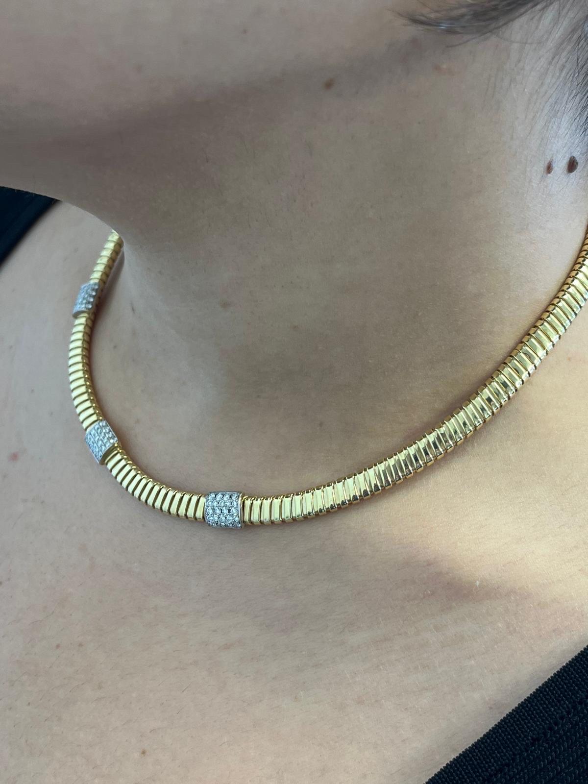 18K Yellow Gold Tubogas Choker Necklace For Sale 1