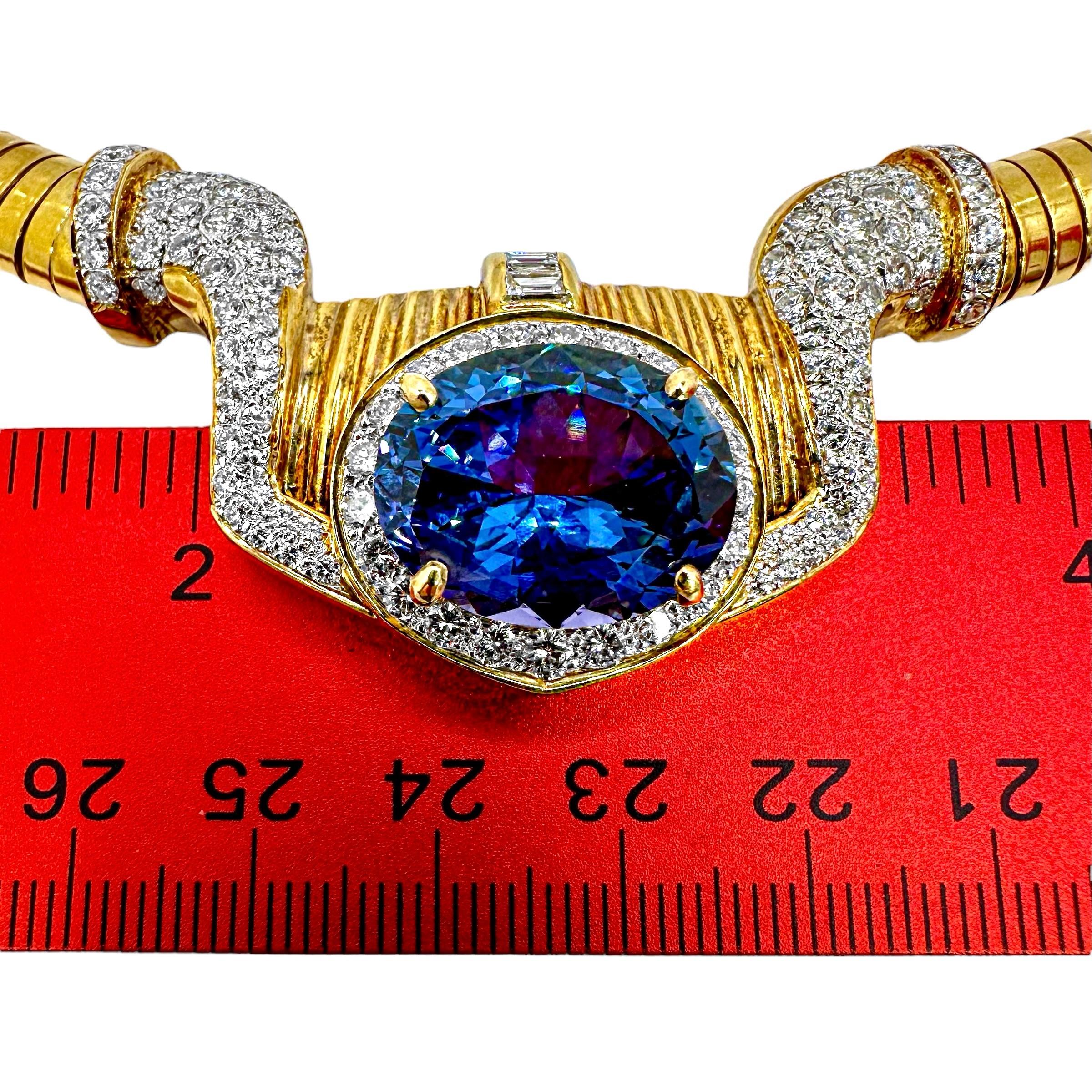 18 Karat Gelbgold Tubogas-Halskette mit ovalem Tansanit unter 13 Karat & Diamanten 2