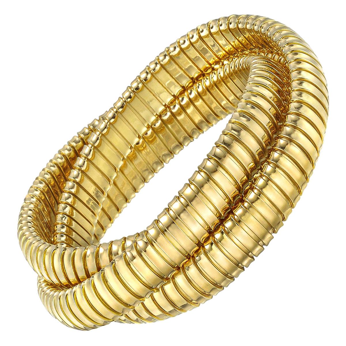 18k Yellow Gold Tubogas Rolling Bangle Bracelet For Sale