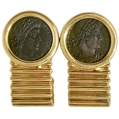 18K Gelbgold Tubogas Style Ohrringe mit antiken Münzen