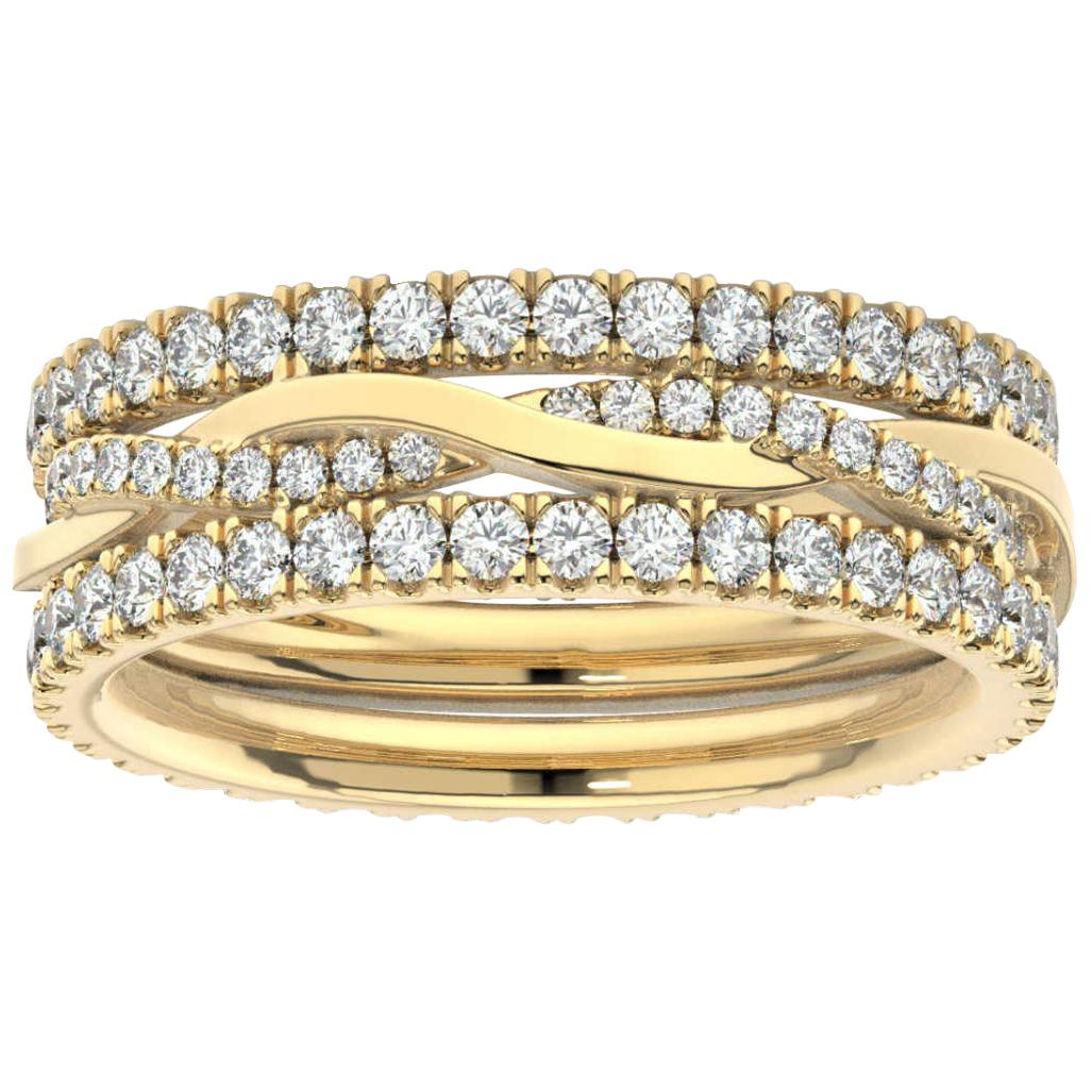 18K Yellow Gold Tulip Stackable Twisted Vine Leaf Eternity Ring '1 1/4 Carat' For Sale