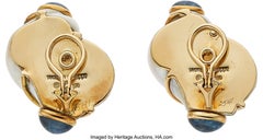 18k Yellow Gold Turbo Shell Earrings W/Sapphire Cabochons by Seaman Schepps