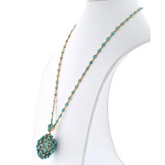 18K Yellow Gold Turquoise Acorn Pendant On A Chain Necklace