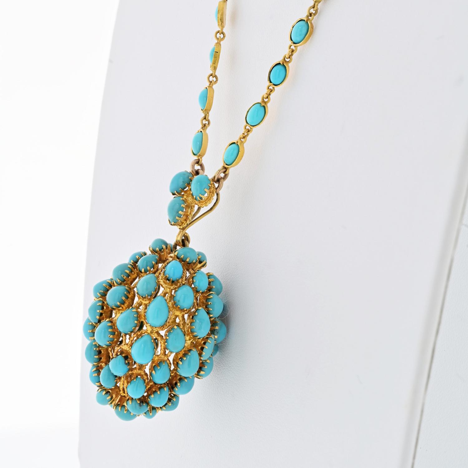 Modern 18K Yellow Gold Turquoise Acorn Pendant On A Chain Necklace For Sale