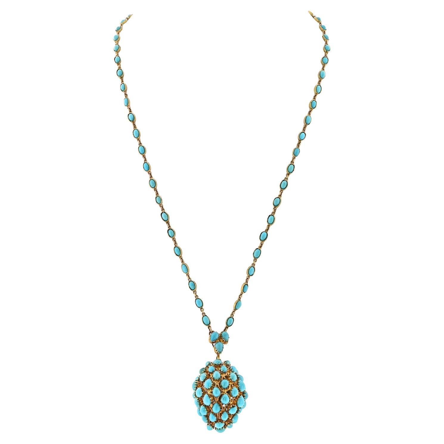 18K Yellow Gold Turquoise Acorn Pendant On A Chain Necklace