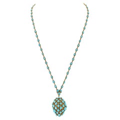 18K Yellow Gold Turquoise Acorn Pendant On A Chain Necklace