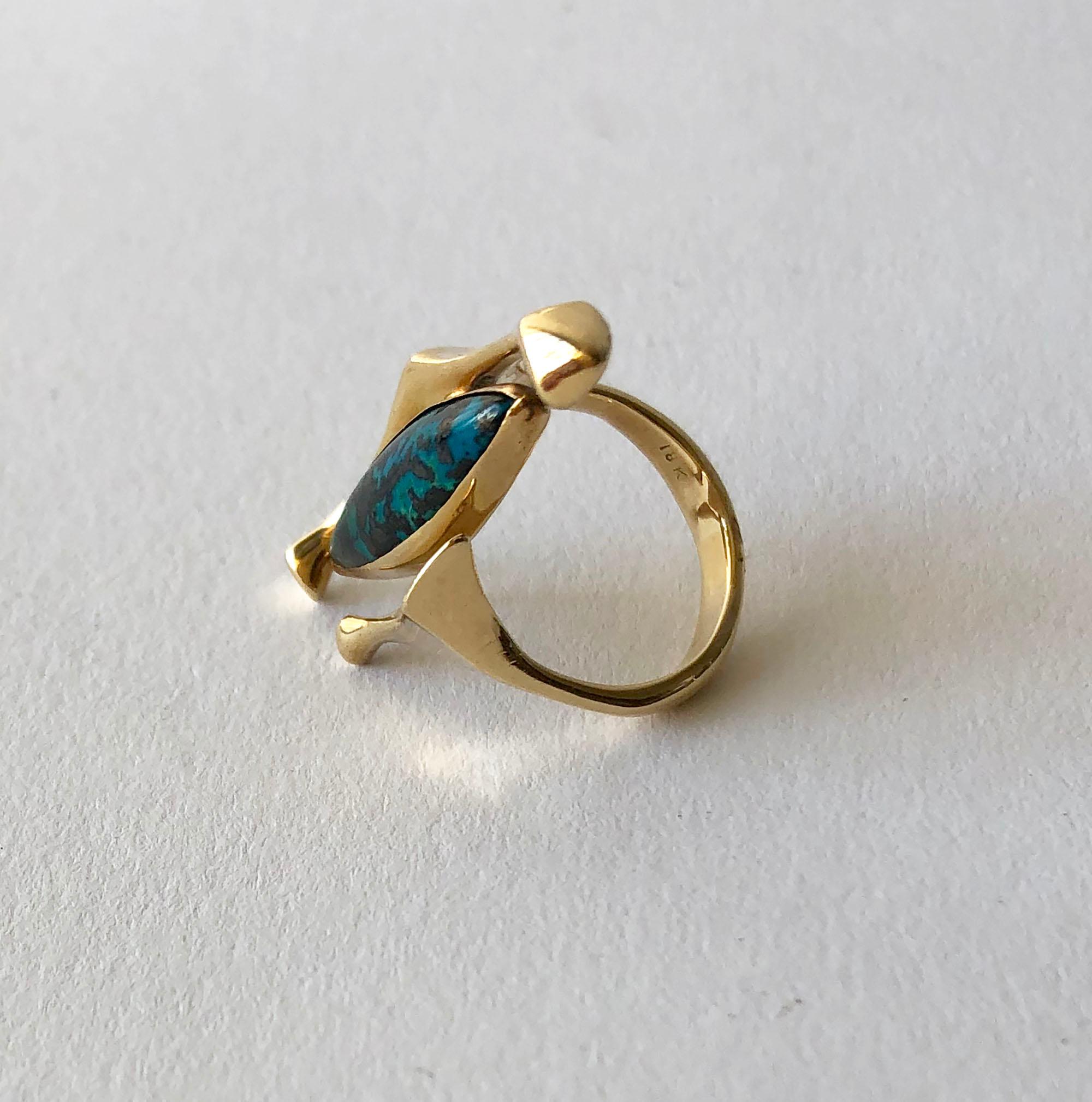 Marquise Cut 18K Yellow Gold Turquoise American Modernist Ring