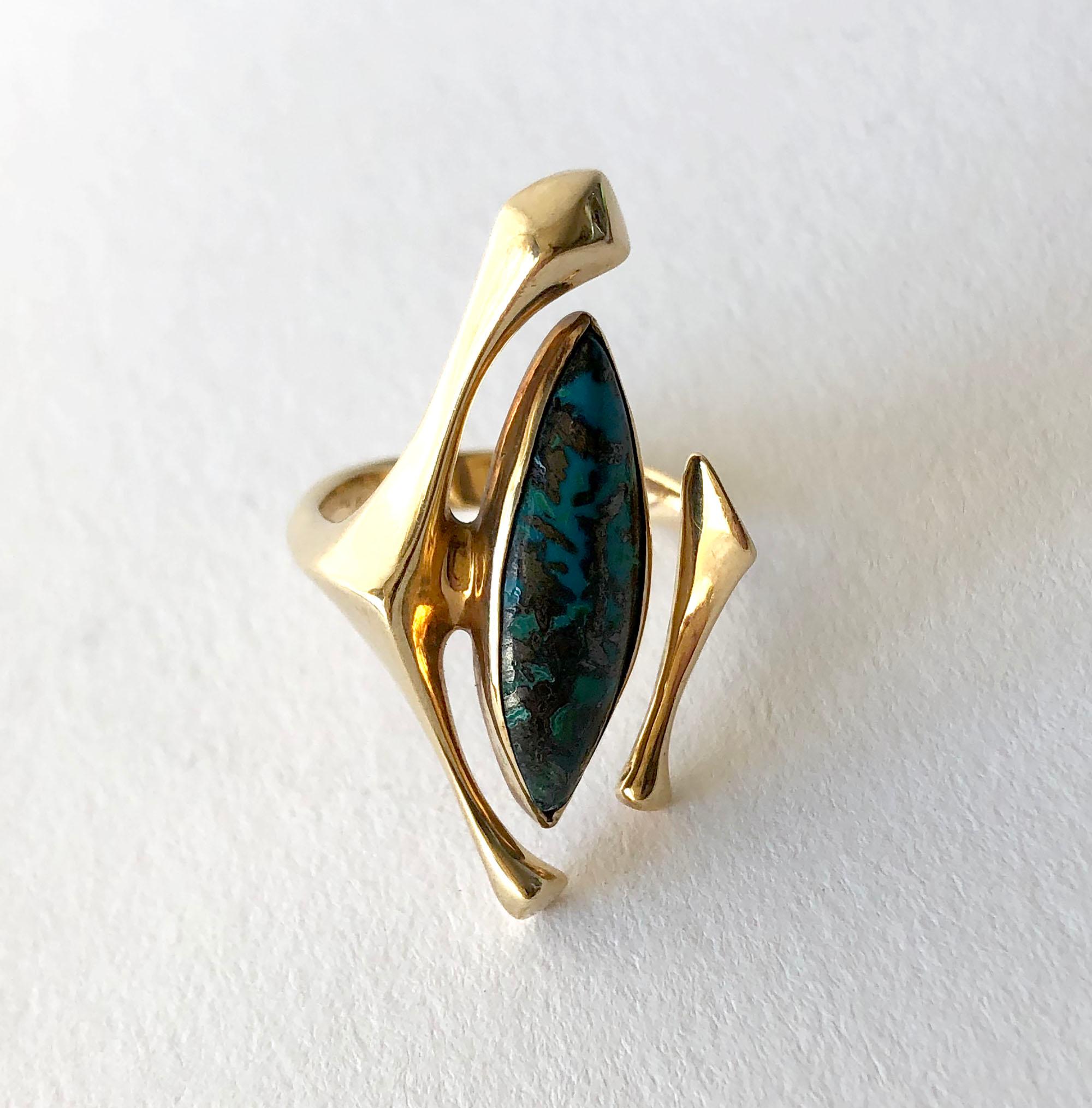Women's 18K Yellow Gold Turquoise American Modernist Ring