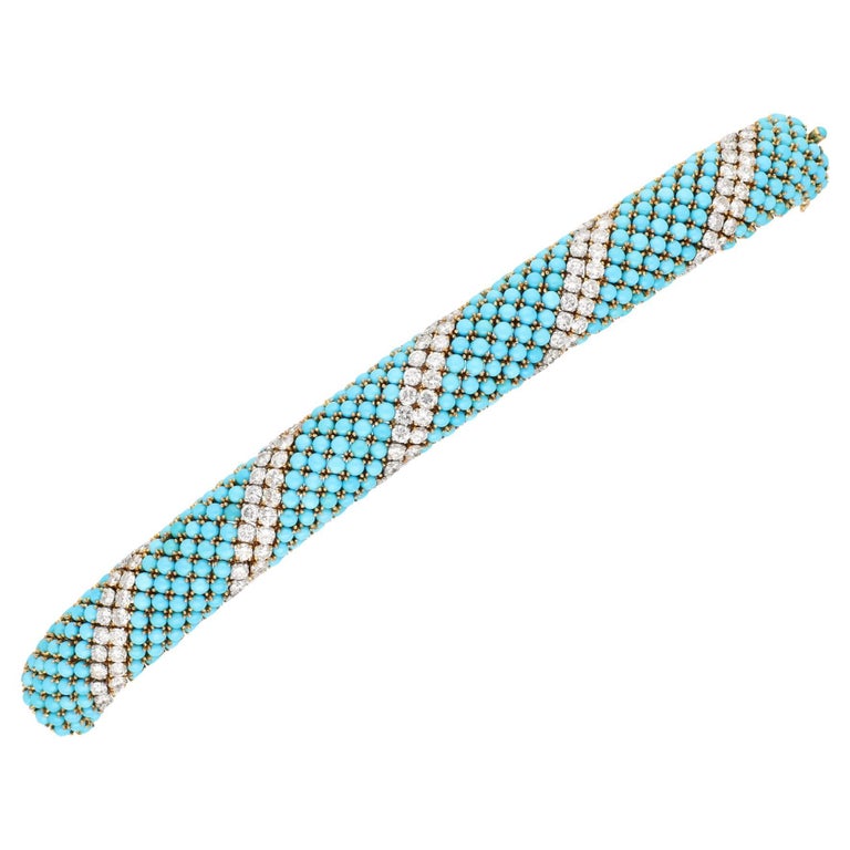 18K Yellow Gold Turquoise and Diamond Bracelet For Sale at 1stDibs 18K Yellow Gold Turquoise and Diamond Bracelet