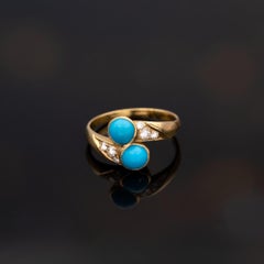 18K Yellow Gold Turquoise and Diamond "Toi et Moi" Ring