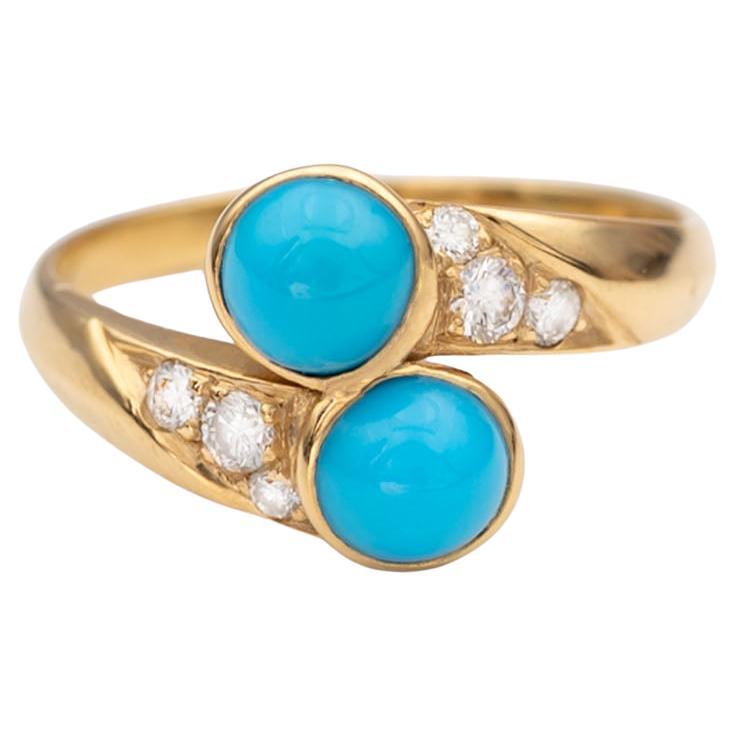Anillo "Toi et Moi" de oro amarillo de 18 quilates con turquesa y diamantes