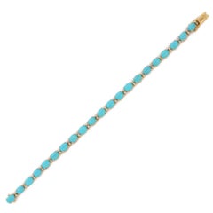 Bracelet tennis en or jaune 18 carats avec turquoises et diamants