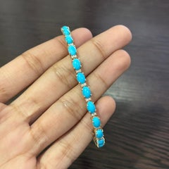 18K Yellow Gold Turquoise and Diamonds Tennis Bracelet