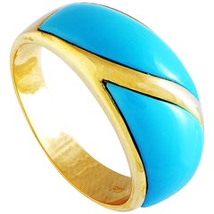 18 Karat Yellow Gold Turquoise Band Ring